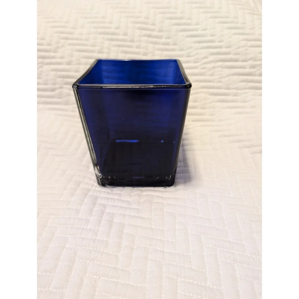 POLAND‎ TELEFLORA COBALT BLUE SQUARE GLASS VASE PLANTER 4
